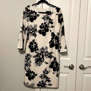 Never worn, midi dress, white with black print